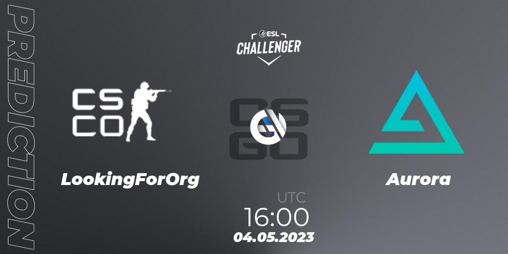 LookingForOrg vs Aurora: Betting TIp, Match Prediction. 04.05.2023 at 16:00. Counter-Strike (CS2), ESL Challenger Katowice 2023: European Open Qualifier