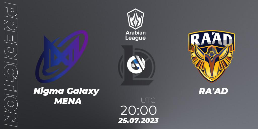 Nigma Galaxy MENA vs RA'AD: Betting TIp, Match Prediction. 25.07.2023 at 21:00. LoL, Arabian League Summer 2023 - Group Stage