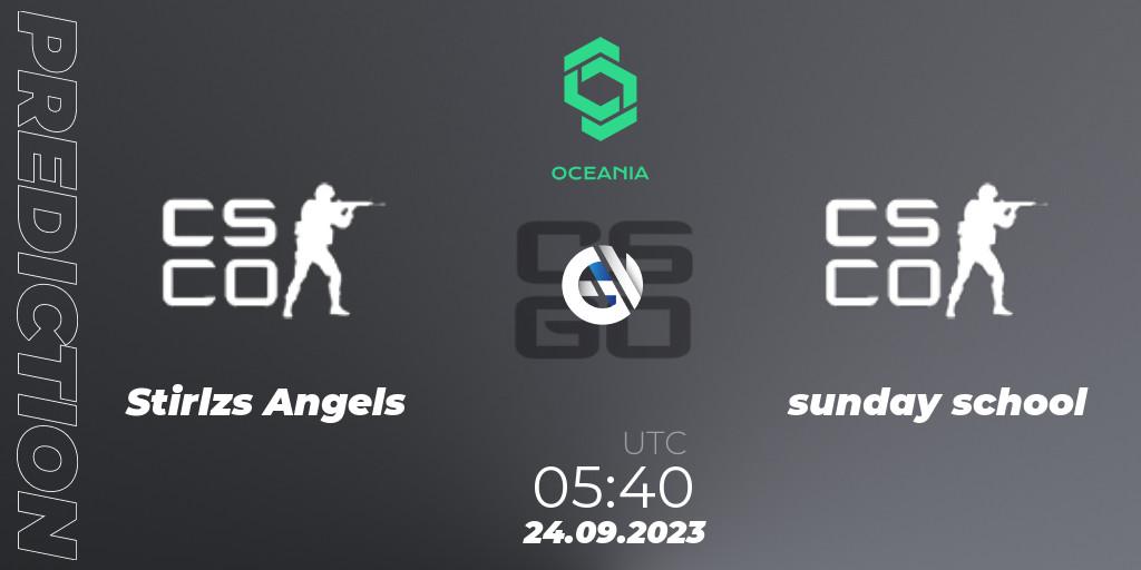 Stirlzs Angels vs sunday school: Betting TIp, Match Prediction. 24.09.2023 at 05:40. Counter-Strike (CS2), CCT Oceania Series #2
