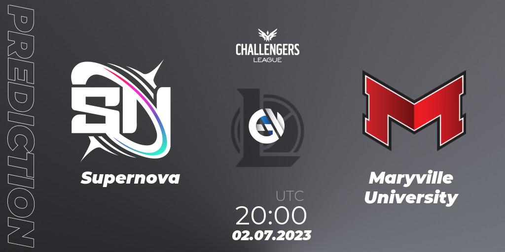 Supernova vs Maryville University: Betting TIp, Match Prediction. 18.06.2023 at 00:00. LoL, North American Challengers League 2023 Summer - Group Stage
