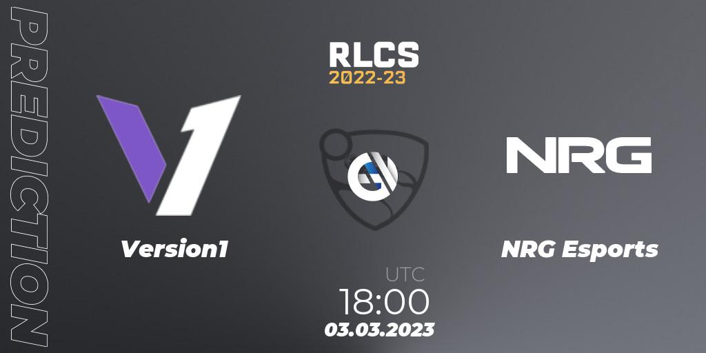 Version1 vs NRG Esports: Betting TIp, Match Prediction. 03.03.2023 at 18:00. Rocket League, RLCS 2022-23 - Winter: North America Regional 3 - Winter Invitational