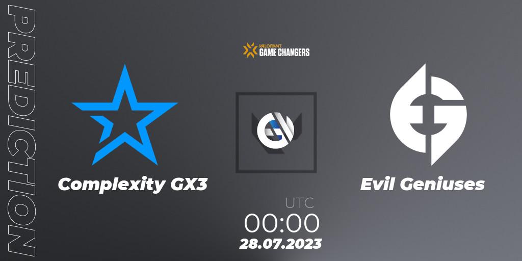 Complexity GX3 vs Evil Geniuses: Betting TIp, Match Prediction. 28.07.23. VALORANT, VCT 2023: Game Changers North America Series S2