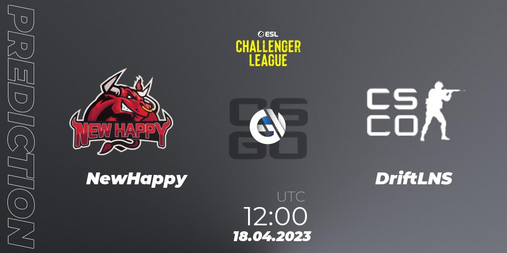 NewHappy vs DriftLNS: Betting TIp, Match Prediction. 18.04.2023 at 12:00. Counter-Strike (CS2), ESL Challenger League Season 45: Asia-Pacific