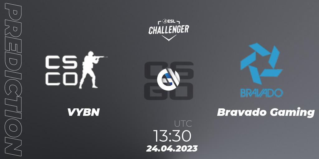 VYBN vs Bravado Gaming: Betting TIp, Match Prediction. 24.04.2023 at 13:30. Counter-Strike (CS2), ESL Challenger Katowice 2023: South African Qualifier