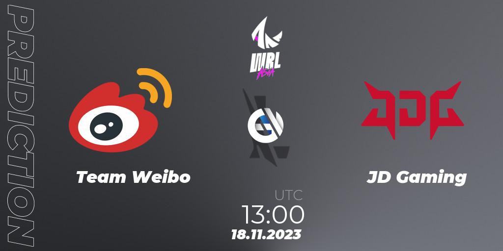 Team Weibo vs JD Gaming: Betting TIp, Match Prediction. 18.11.2023 at 13:00. Wild Rift, WRL Asia 2023 - Season 2 - Regular Season