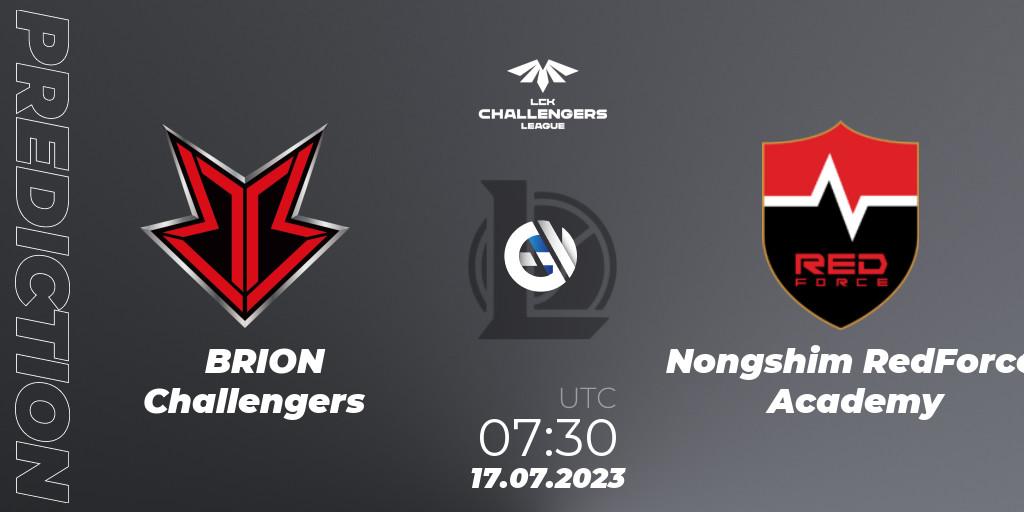 BRION Challengers vs Nongshim RedForce Academy: Betting TIp, Match Prediction. 17.07.2023 at 08:00. LoL, LCK Challengers League 2023 Summer - Group Stage