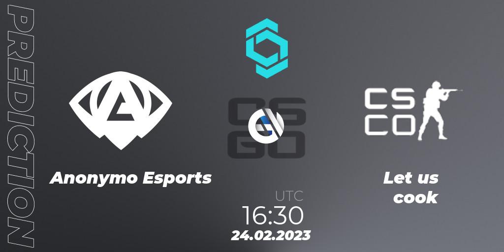 Anonymo Esports vs Let us cook: Betting TIp, Match Prediction. 24.02.2023 at 16:30. Counter-Strike (CS2), CCT North Europe Series 4 Closed Qualifier