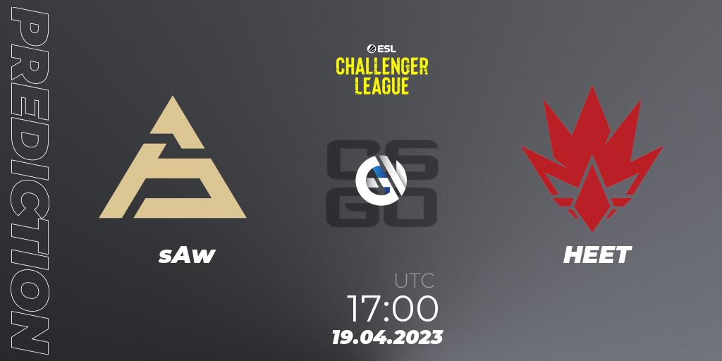 sAw vs HEET: Betting TIp, Match Prediction. 19.04.2023 at 17:00. Counter-Strike (CS2), ESL Challenger League Season 45: Europe
