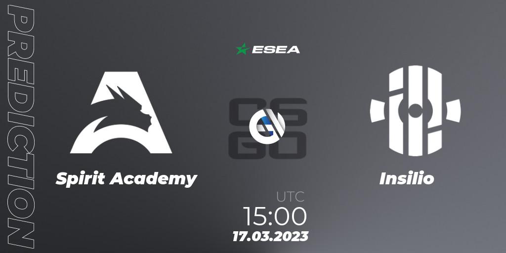 Spirit Academy vs Insilio: Betting TIp, Match Prediction. 17.03.2023 at 15:00. Counter-Strike (CS2), ESEA Season 44: Advanced Division - Europe