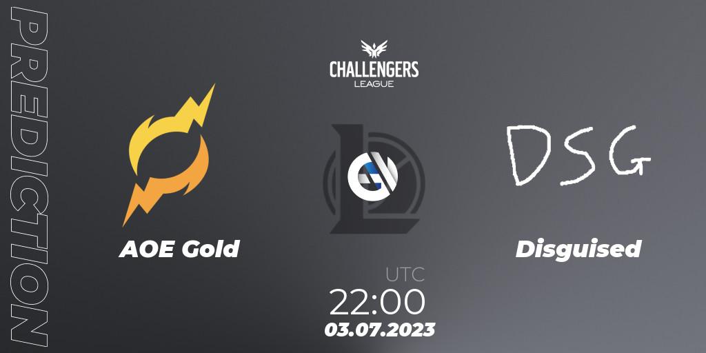 AOE Gold vs Disguised: Betting TIp, Match Prediction. 03.07.2023 at 22:00. LoL, North American Challengers League 2023 Summer - Group Stage
