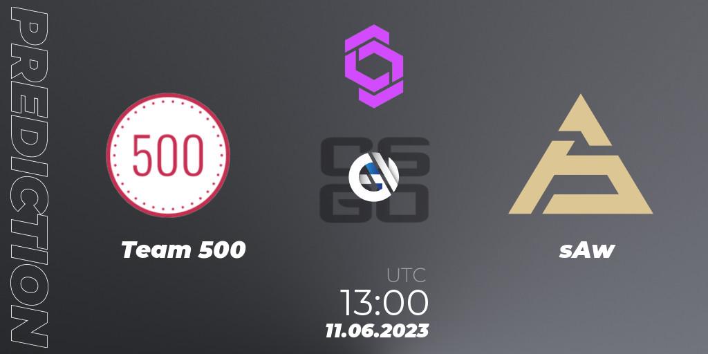 Team 500 vs sAw: Betting TIp, Match Prediction. 11.06.2023 at 12:00. Counter-Strike (CS2), CCT West Europe Series 4