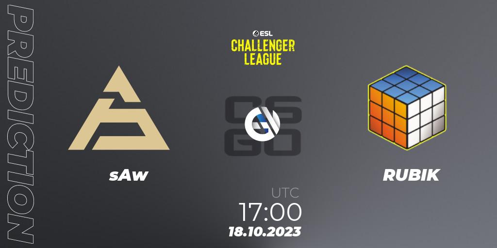 sAw vs RUBIK: Betting TIp, Match Prediction. 18.10.2023 at 17:00. Counter-Strike (CS2), ESL Challenger League Season 46: Europe