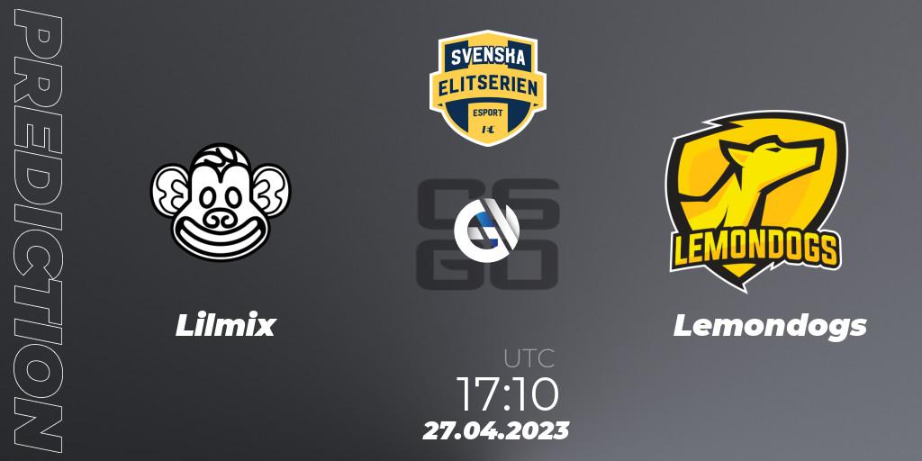 Lilmix vs Lemondogs: Betting TIp, Match Prediction. 27.04.2023 at 17:10. Counter-Strike (CS2), Svenska Elitserien Spring 2023: Online Stage