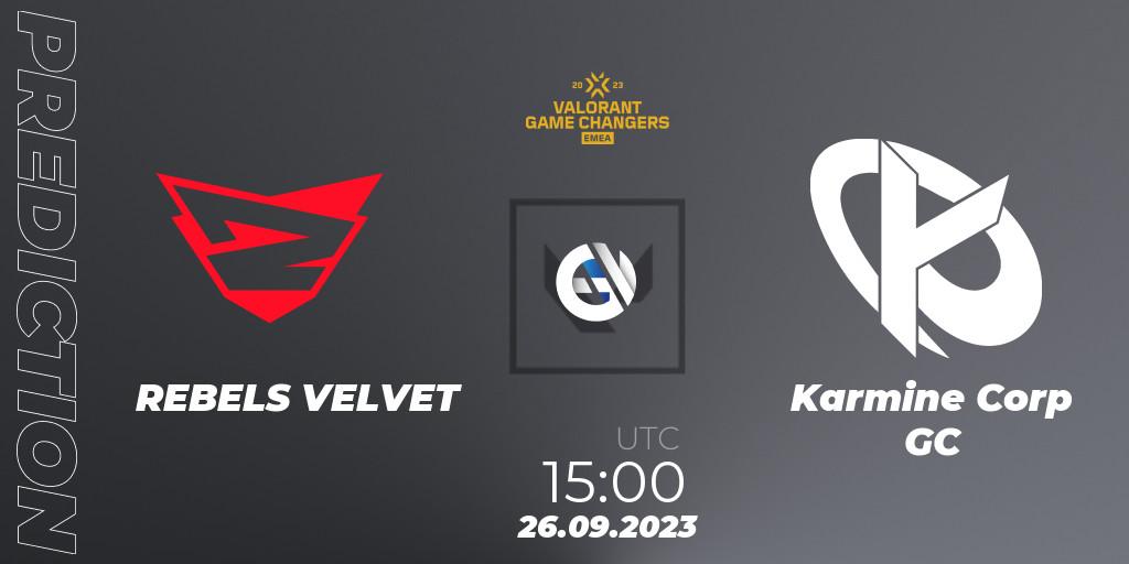 REBELS VELVET vs Karmine Corp GC: Betting TIp, Match Prediction. 26.09.2023 at 15:00. VALORANT, VCT 2023: Game Changers EMEA Stage 3 - Group Stage