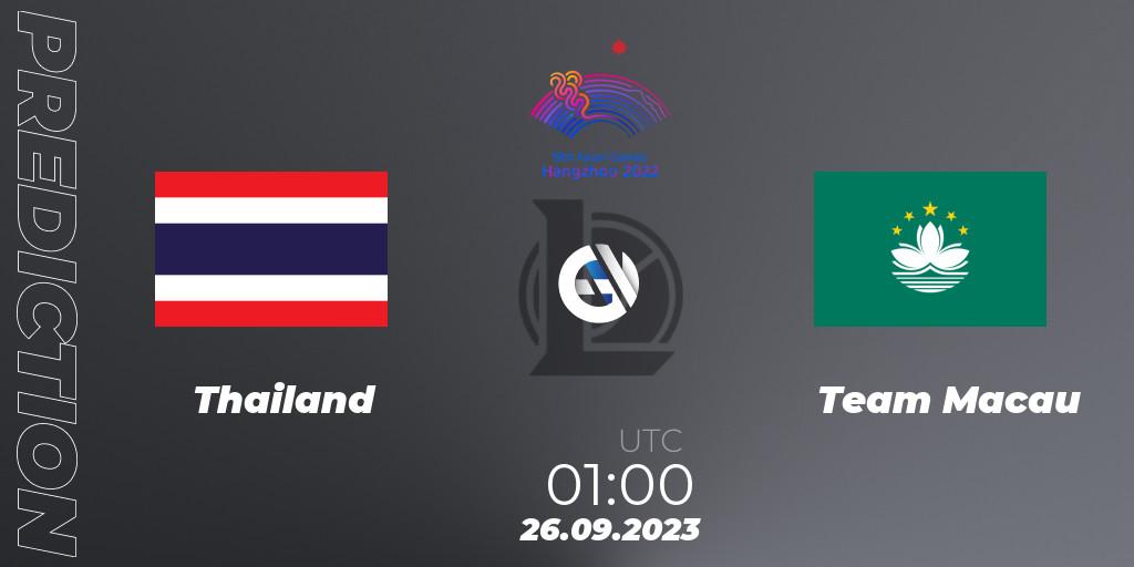 Thailand vs Team Macau: Betting TIp, Match Prediction. 26.09.2023 at 01:00. LoL, 2022 Asian Games