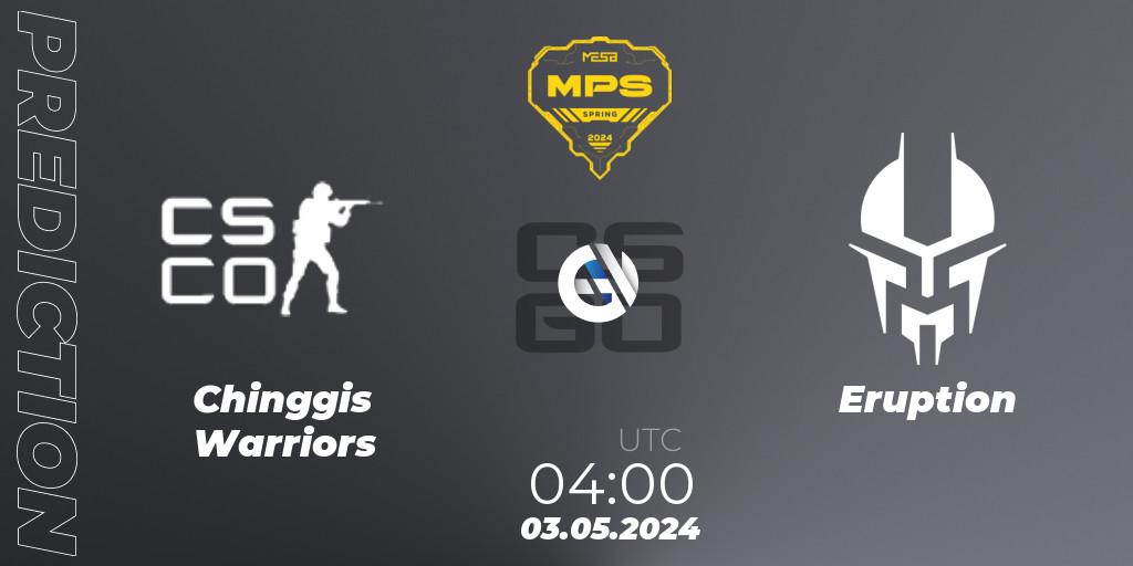 Chinggis Warriors vs Eruption: Betting TIp, Match Prediction. 03.05.2024 at 04:00. Counter-Strike (CS2), MESA Pro Series: Spring 2024