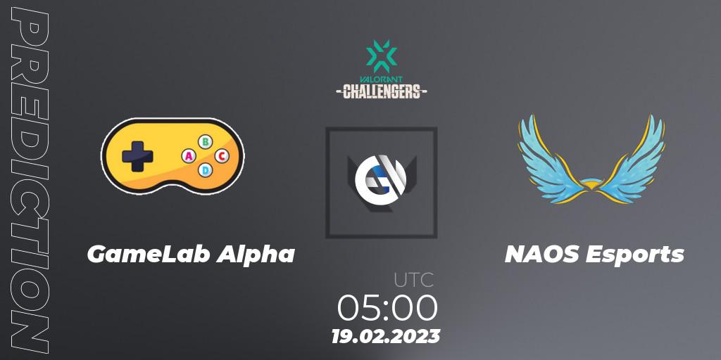 GameLab Alpha vs NAOS Esports: Betting TIp, Match Prediction. 19.02.2023 at 05:00. VALORANT, VALORANT Challengers 2023: Philippines Split 1