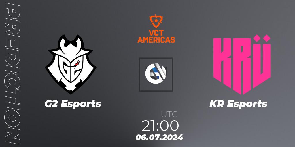 G2 Esports vs KRÜ Esports: Betting TIp, Match Prediction. 06.07.2024 at 21:00. VALORANT, VALORANT Champions Tour 2024: Americas League - Stage 2 - Group Stage