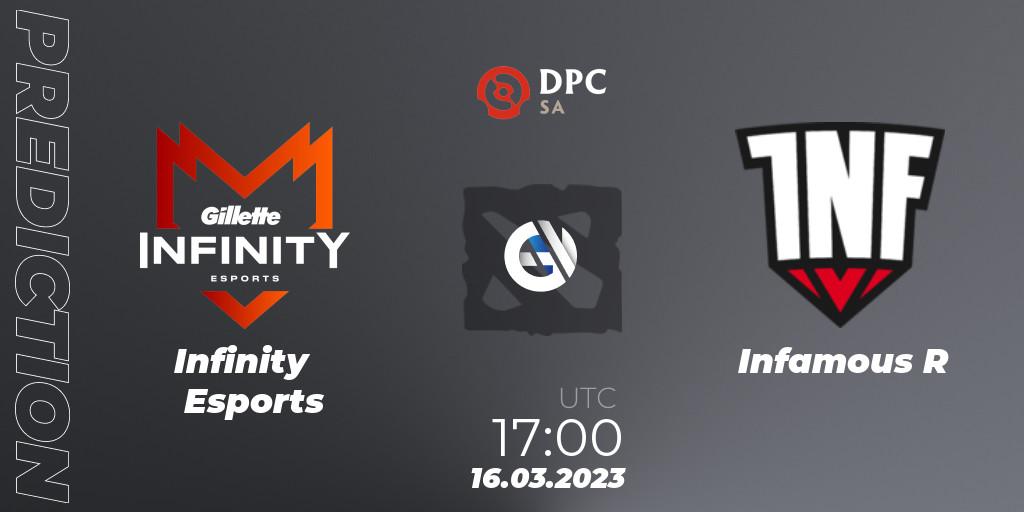 Infinity Esports vs Infamous R: Betting TIp, Match Prediction. 16.03.2023 at 17:05. Dota 2, DPC 2023 Tour 2: SA Division I (Upper)