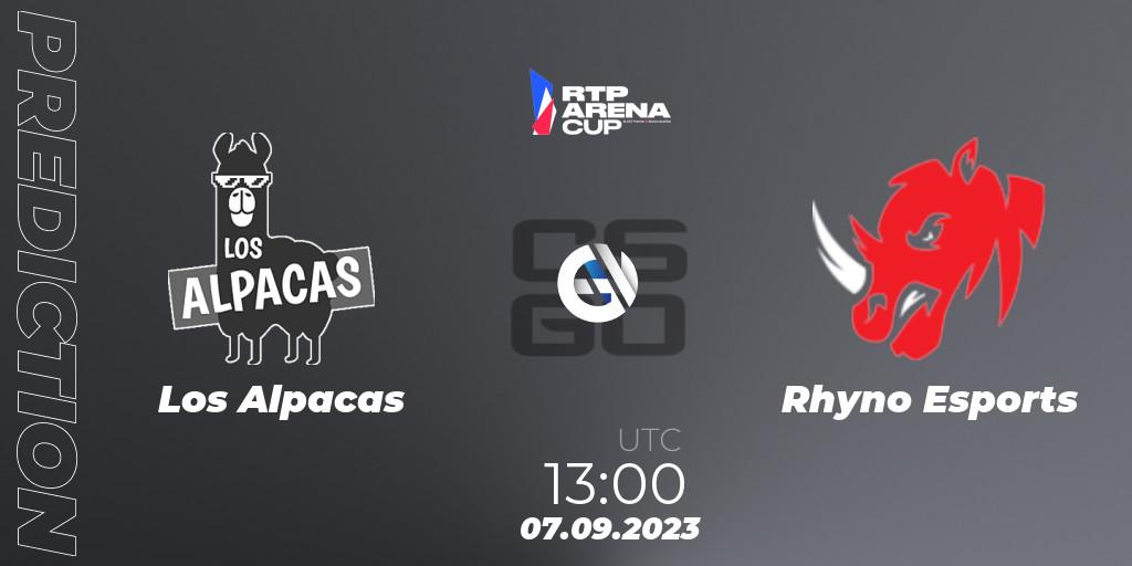 Los Alpacas vs Rhyno Esports: Betting TIp, Match Prediction. 07.09.2023 at 13:00. Counter-Strike (CS2), RTP Arena Cup 2023