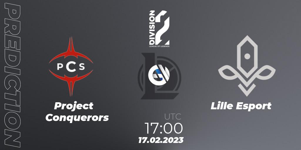 Project Conquerors vs Lille Esport: Betting TIp, Match Prediction. 17.02.2023 at 17:00. LoL, LFL Division 2 Spring 2023 - Group Stage
