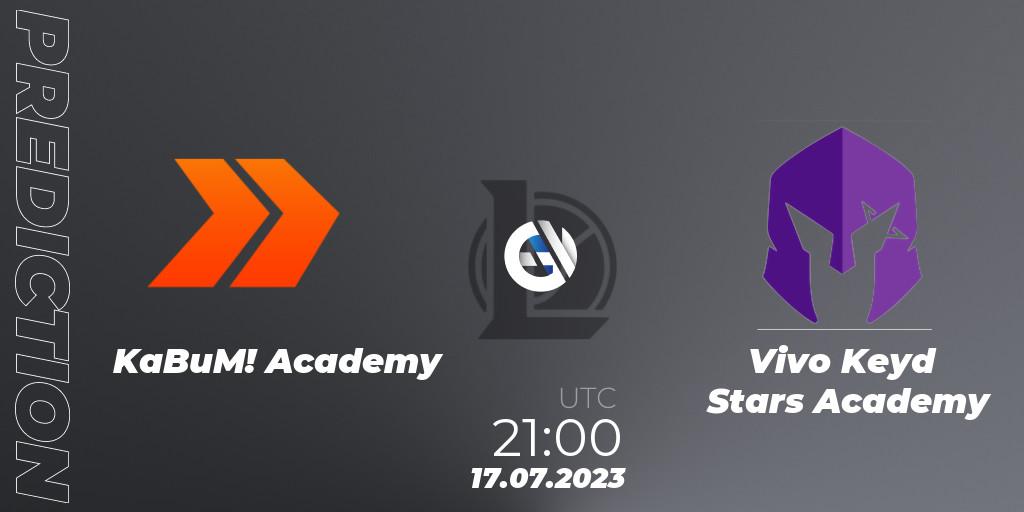 KaBuM! Academy vs Vivo Keyd Stars Academy: Betting TIp, Match Prediction. 17.07.2023 at 21:00. LoL, CBLOL Academy Split 2 2023 - Group Stage