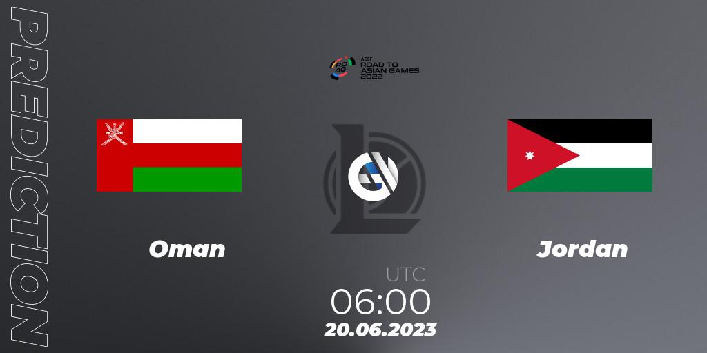 Oman vs Jordan: Betting TIp, Match Prediction. 20.06.2023 at 06:00. LoL, 2022 AESF Road to Asian Games - West Asia