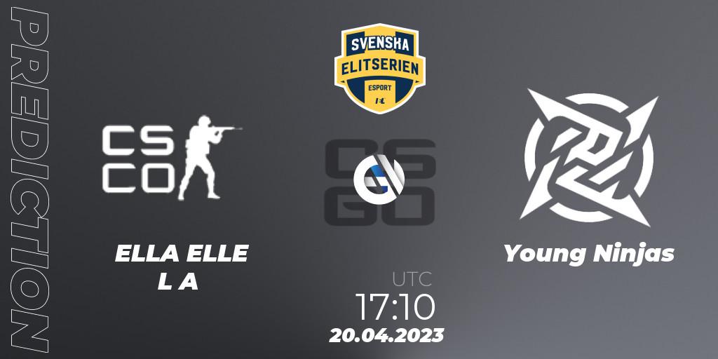 ELLA ELLE L A vs Young Ninjas: Betting TIp, Match Prediction. 20.04.2023 at 17:10. Counter-Strike (CS2), Svenska Elitserien Spring 2023: Online Stage