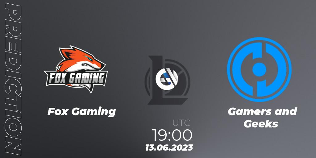 Fox Gaming vs Gamers and Geeks: Betting TIp, Match Prediction. 13.06.2023 at 21:00. LoL, Arabian League Summer 2023 - Group Stage