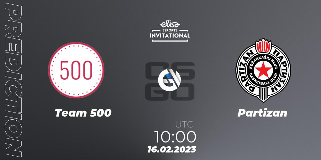 Team 500 vs Partizan: Betting TIp, Match Prediction. 15.02.2023 at 10:00. Counter-Strike (CS2), Elisa Invitational Winter 2023