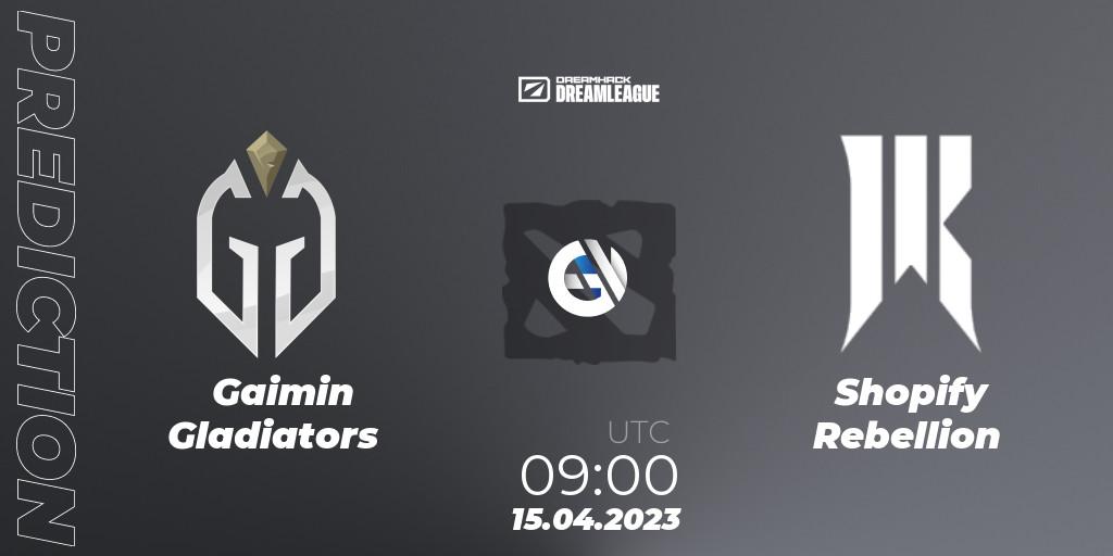 Gaimin Gladiators vs Shopify Rebellion: Betting TIp, Match Prediction. 15.04.2023 at 08:55. Dota 2, DreamLeague Season 19 - Group Stage 2