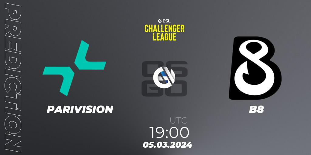 PARIVISION vs B8: Betting TIp, Match Prediction. 08.03.2024 at 16:00. Counter-Strike (CS2), ESL Challenger League Season 47: Europe