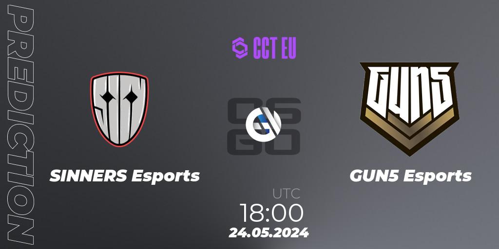 SINNERS Esports vs GUN5 Esports: Betting TIp, Match Prediction. 24.05.2024 at 18:00. Counter-Strike (CS2), CCT Season 2 Europe Series 4