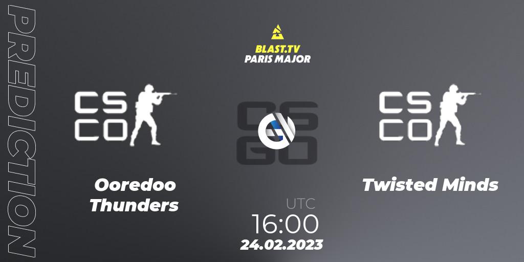 Ooredoo Thunders vs Twisted Minds: Betting TIp, Match Prediction. 24.02.2023 at 16:05. Counter-Strike (CS2), BLAST.tv Paris Major 2023 Middle East RMR Closed Qualifier