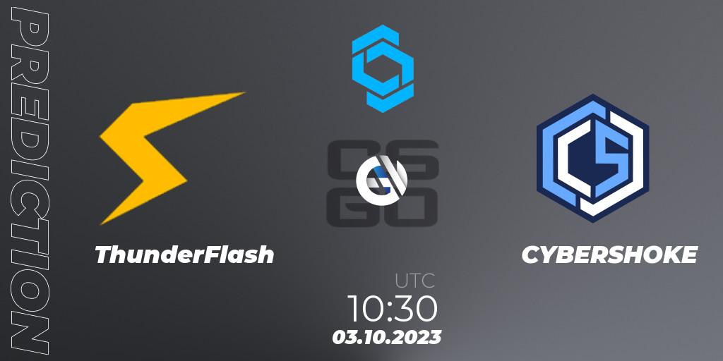 ThunderFlash vs CYBERSHOKE: Betting TIp, Match Prediction. 03.10.2023 at 10:30. Counter-Strike (CS2), CCT East Europe Series #2