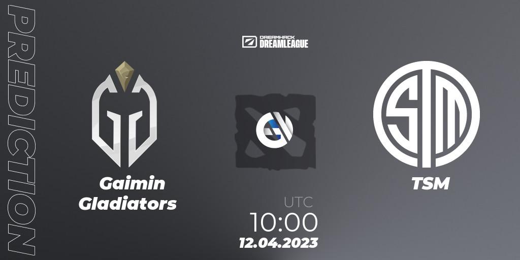 Gaimin Gladiators vs TSM: Betting TIp, Match Prediction. 12.04.2023 at 09:55. Dota 2, DreamLeague Season 19 - Group Stage 1
