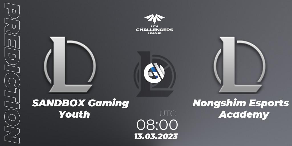 SANDBOX Gaming Youth vs Nongshim RedForce Academy: Betting TIp, Match Prediction. 13.03.2023 at 08:20. LoL, LCK Challengers League 2023 Spring