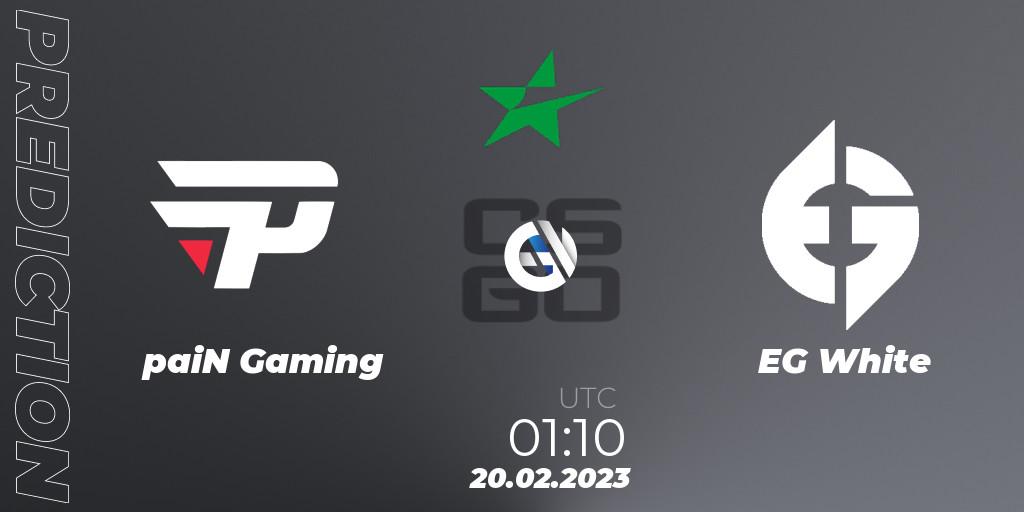 paiN Gaming vs EG White: Betting TIp, Match Prediction. 20.02.2023 at 01:10. Counter-Strike (CS2), ESEA Cash Cup: North America - Winter 2023 #3