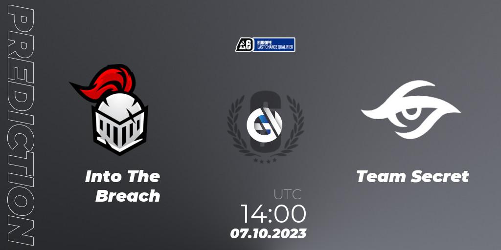 Into The Breach vs Team Secret: Betting TIp, Match Prediction. 07.10.2023 at 14:00. Rainbow Six, Europe League 2023 - Stage 2 - Last Chance Qualifiers