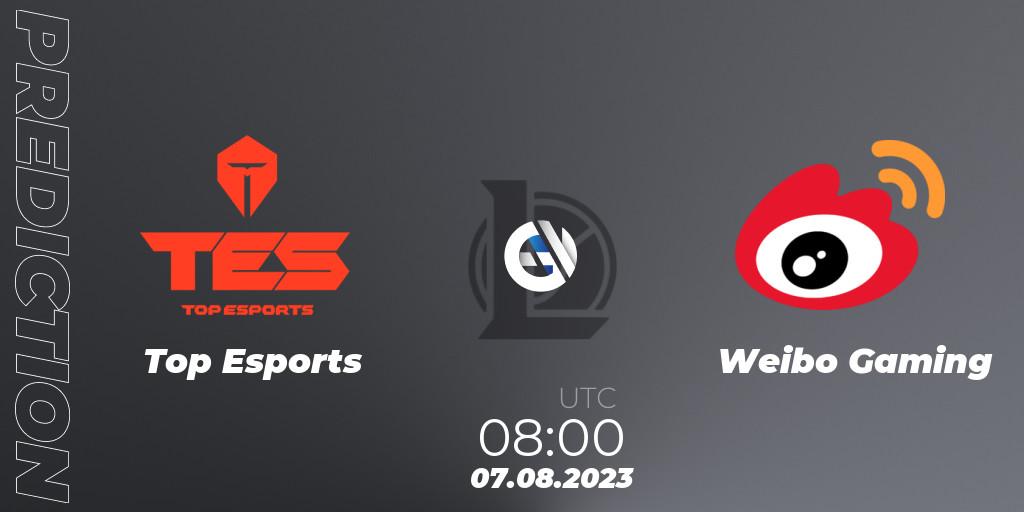 Top Esports vs Weibo Gaming: Betting TIp, Match Prediction. 07.08.2023 at 08:00. LoL, LPL Regional Finals 2023