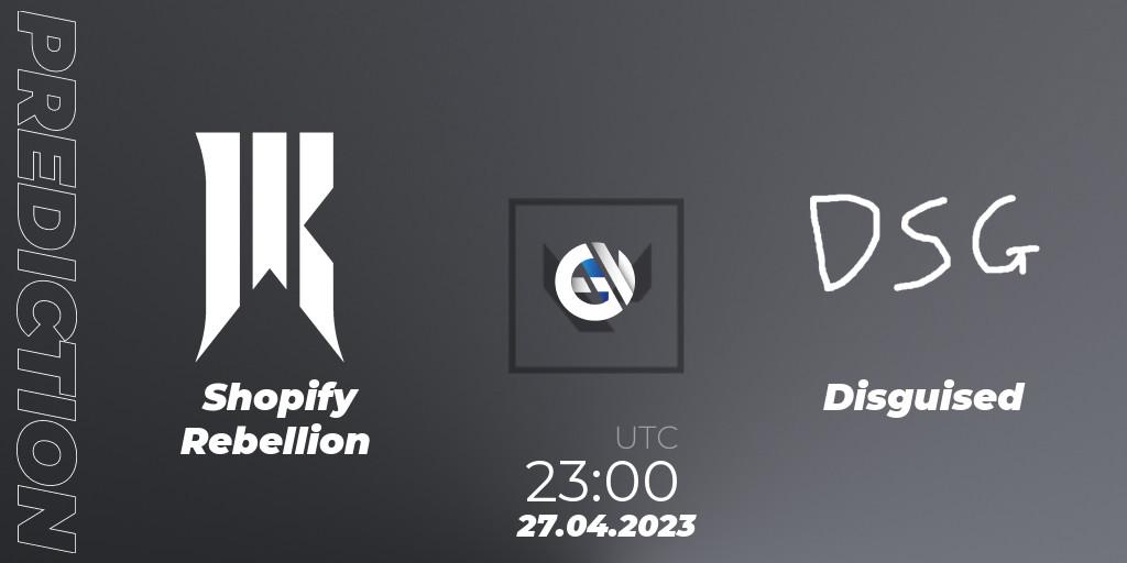 Shopify Rebellion vs Disguised: Betting TIp, Match Prediction. 27.04.2023 at 23:00. VALORANT, VCL North America Split 2 2023 Group A