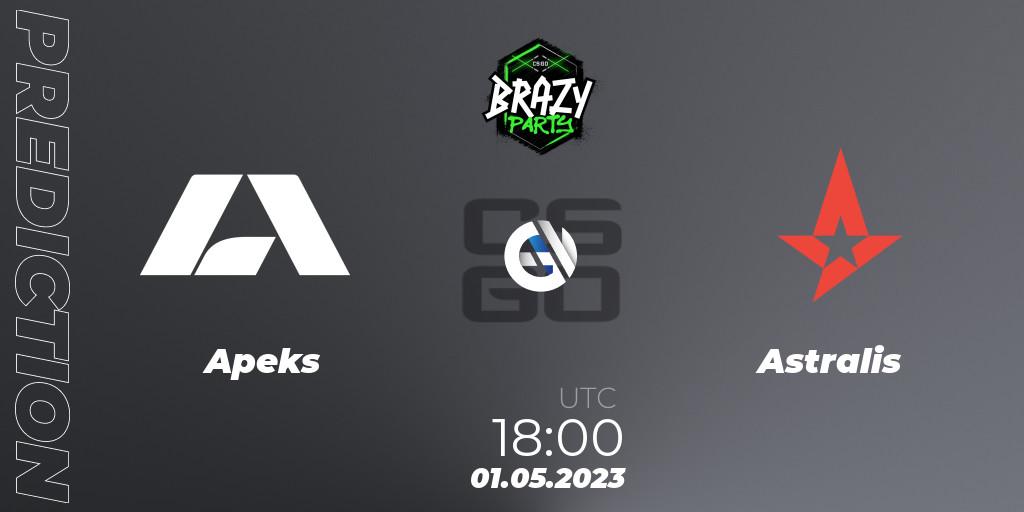 Apeks vs Astralis: Betting TIp, Match Prediction. 01.05.2023 at 18:30. Counter-Strike (CS2), Brazy Party 2023
