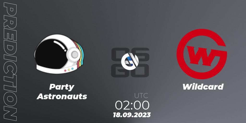 Party Astronauts vs Wildcard: Betting TIp, Match Prediction. 18.09.2023 at 02:05. Counter-Strike (CS2), ESEA Cash Cup: North America - Summer 2023 #1