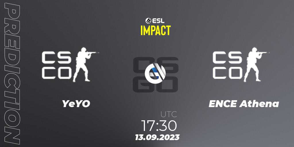 YeYO vs ENCE Athena: Betting TIp, Match Prediction. 13.09.2023 at 17:30. Counter-Strike (CS2), ESL Impact League Season 4: European Division