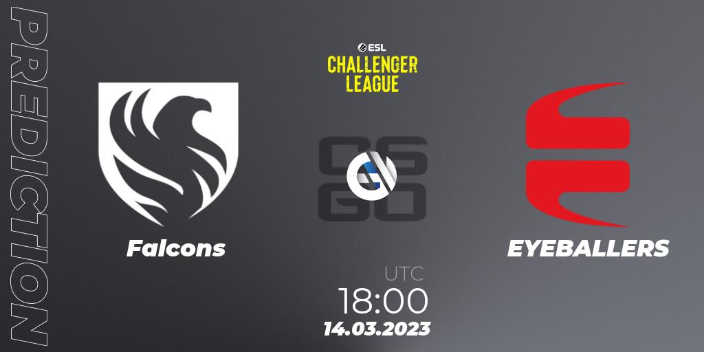 Falcons vs EYEBALLERS: Betting TIp, Match Prediction. 14.03.2023 at 18:00. Counter-Strike (CS2), ESL Challenger League Season 44: Europe