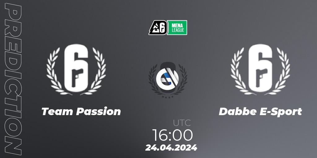 Team Passion vs Dabbe E-Sport: Betting TIp, Match Prediction. 24.04.2024 at 16:00. Rainbow Six, MENA League 2024 - Stage 1
