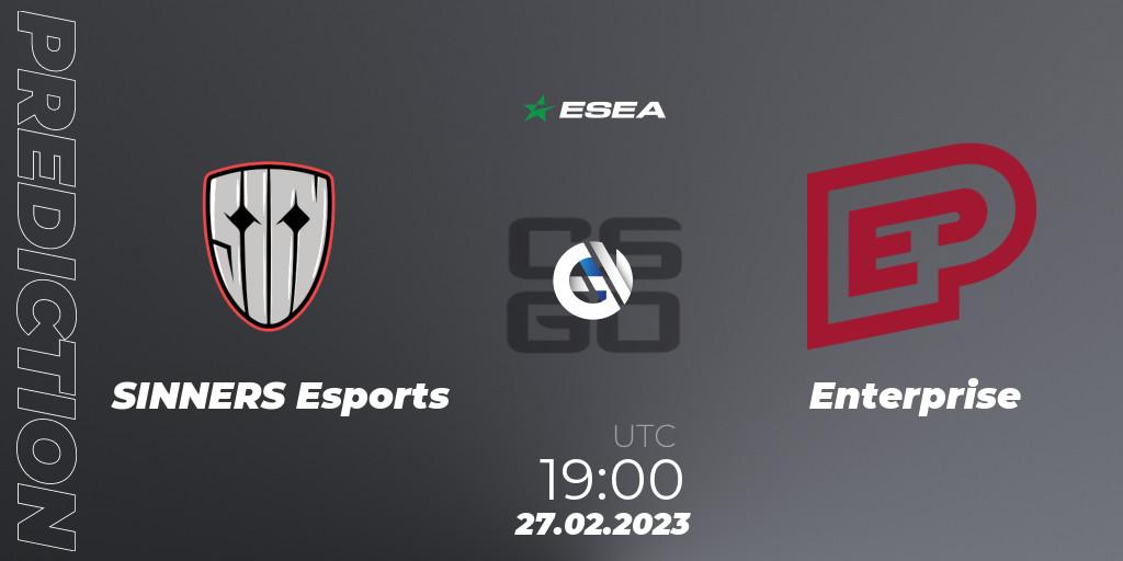 SINNERS Esports vs Enterprise: Betting TIp, Match Prediction. 03.03.2023 at 14:00. Counter-Strike (CS2), ESEA Season 44: Advanced Division - Europe