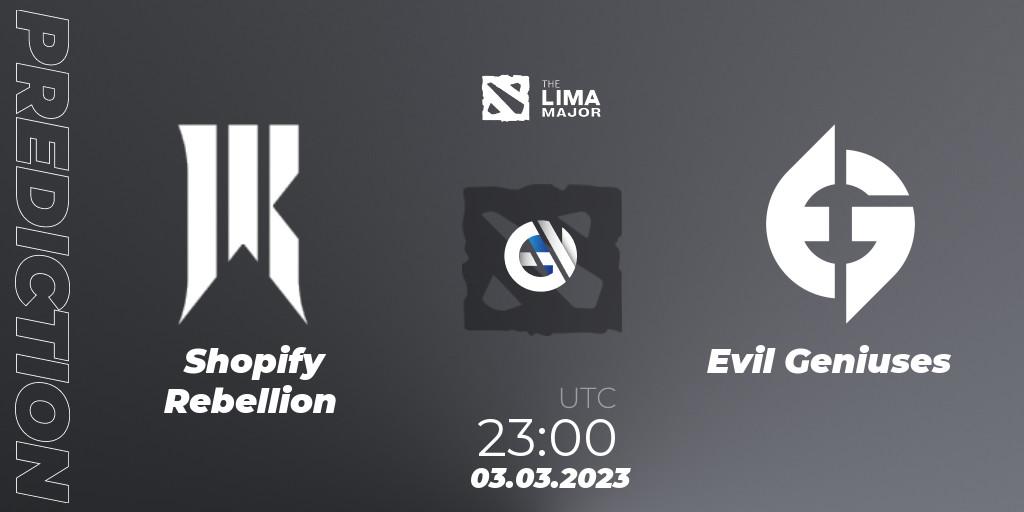 Shopify Rebellion vs Evil Geniuses: Betting TIp, Match Prediction. 03.03.2023 at 23:37. Dota 2, The Lima Major 2023