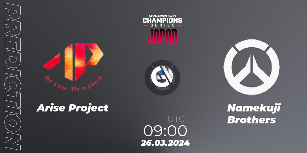 Arise Project vs Namekuji Brothers: Betting TIp, Match Prediction. 26.03.2024 at 09:00. Overwatch, Overwatch Champions Series 2024 - Stage 1 Japan