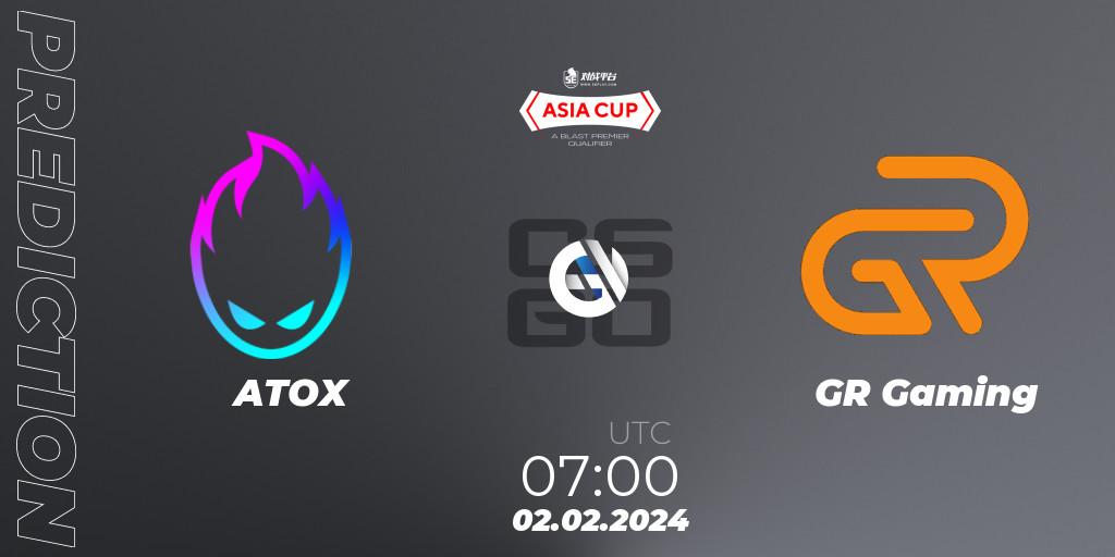 ATOX vs GR Gaming: Betting TIp, Match Prediction. 02.02.2024 at 07:00. Counter-Strike (CS2), 5E Arena Asia Cup Spring 2024 - BLAST Premier Qualifier